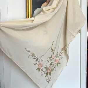 Floral Embroidered Cream Scarf